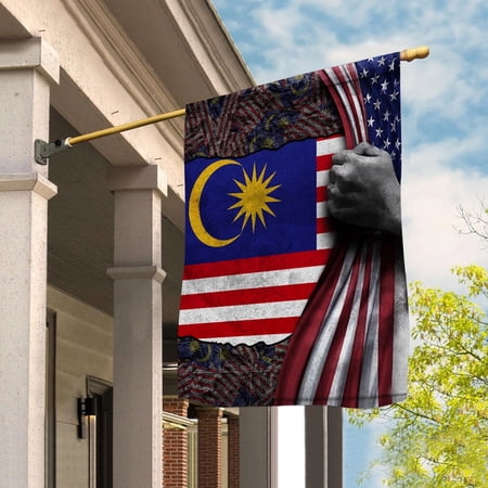 Hand Pulling American Flag Malaysia Malaysian Root Patriot House Flag, Double-Sided Decorative Outdoor Flag, Patriotic Polyester Yard Flag 29.5 x 39.5 in