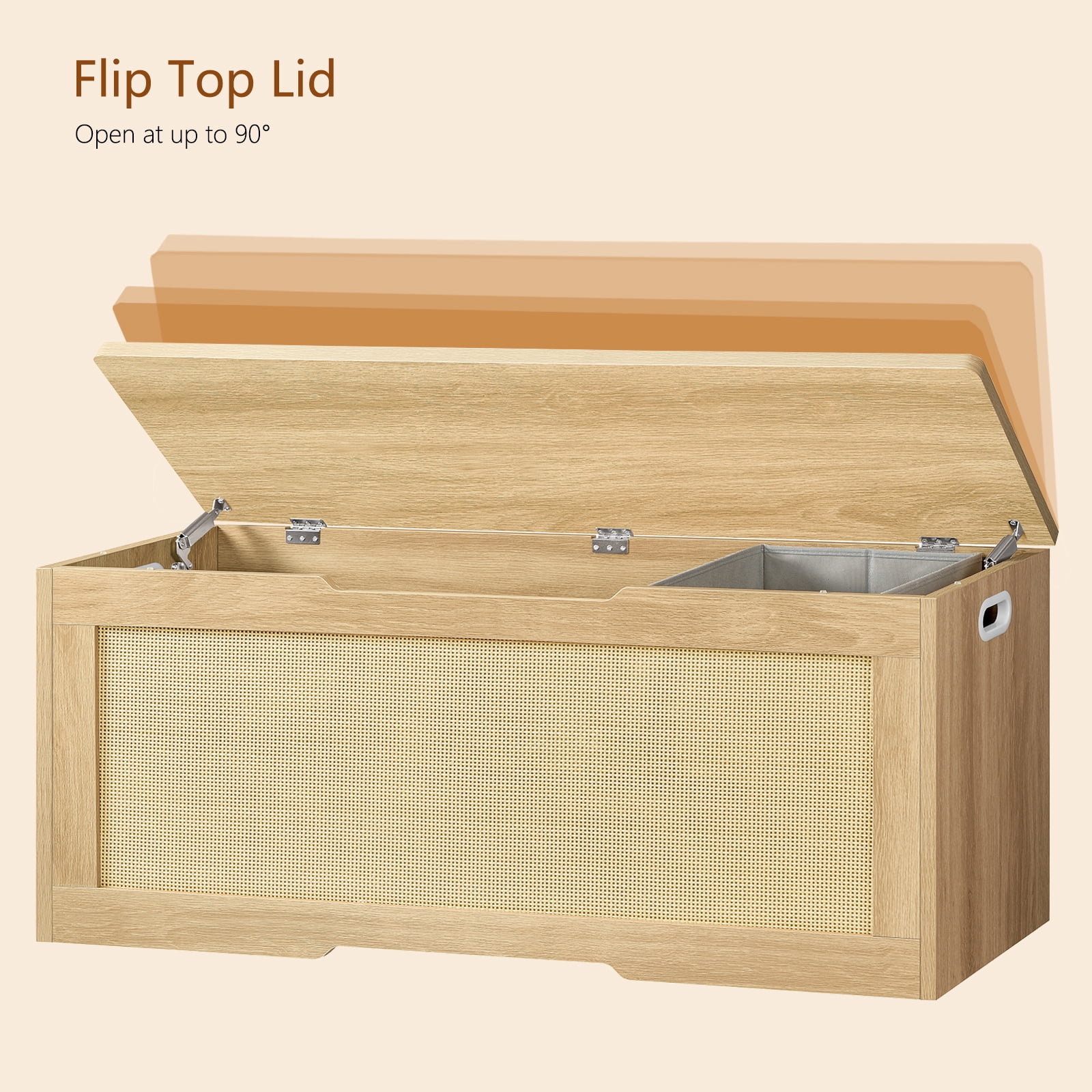 TEENFON 47.24" Toy Storage Box, Storage Chest, Storage Trunk with 2 Safety Hinges, 47.2'D x 15.7''W x 19.4''H, Toy Chest, Natural