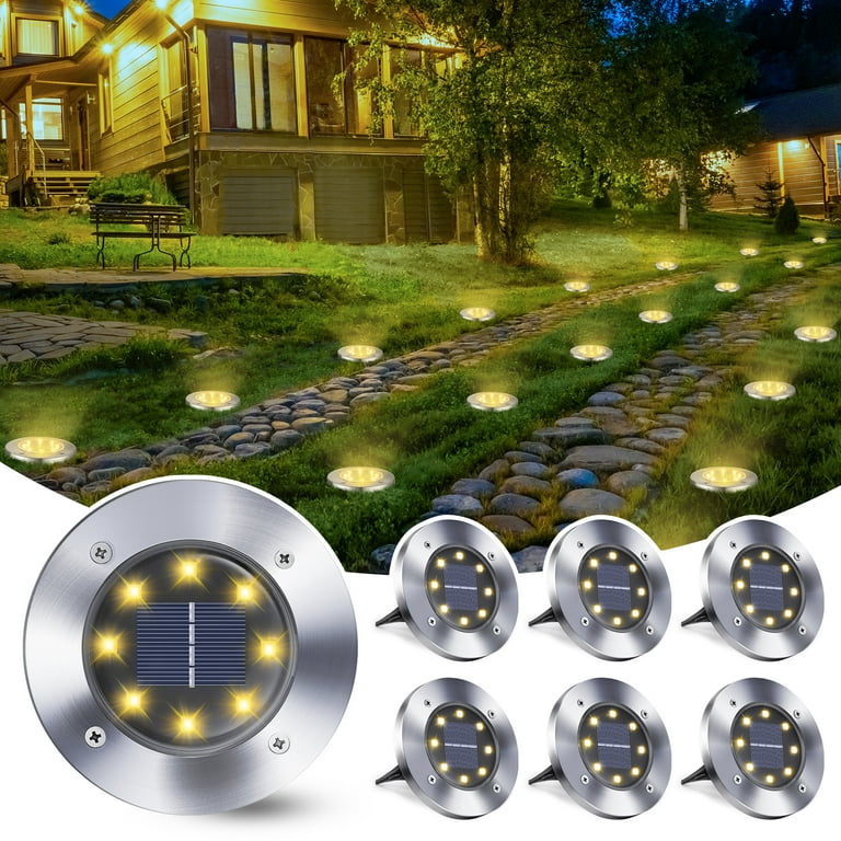 Solar Ground Lights, 8 LED Solar Disk Lights Outdoor Waterproof for Garden Yard Patio Pathway Lawn Driveway Walkway- Warm White (8 Pack) Solar Ground Lights, 8 LED Solar Disk Lights Outdoor Waterproof for Garden Yard Patio Pathway Lawn Driveway Walkway- Warm White (8 Pack)
