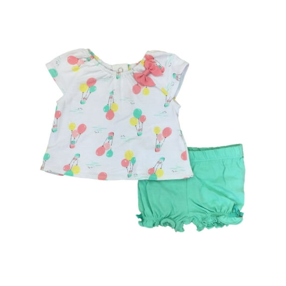 Infant Girls Baby Outfit Colorful  Balloons Shirt & Green Bloomers Shorts Set