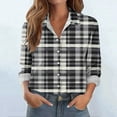 thumbnail image 2 of JSheng Women's Blouse Plaid Printed Fashion Casual Work Loose Long Sleeve Breasted Lapel Shirts for Women Black L, 2 of 5