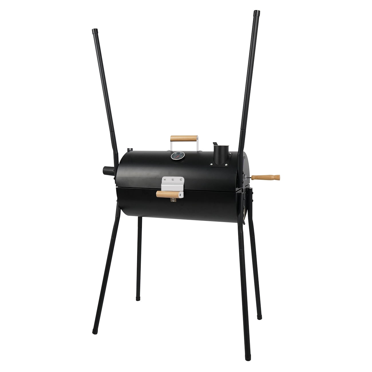 Linsen-outdoors Portable Rotisserie Charcoal Grill with Thermometer Double-sided Smoker Grill for Outdoor Patio Backyard Camping and Parties Black