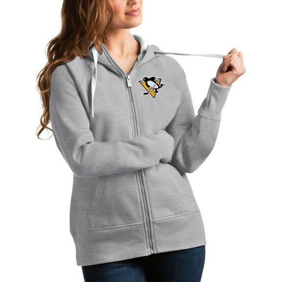 Women's Antigua Heathered Gray Pittsburgh Penguins Victory Full-Zip Hoodie