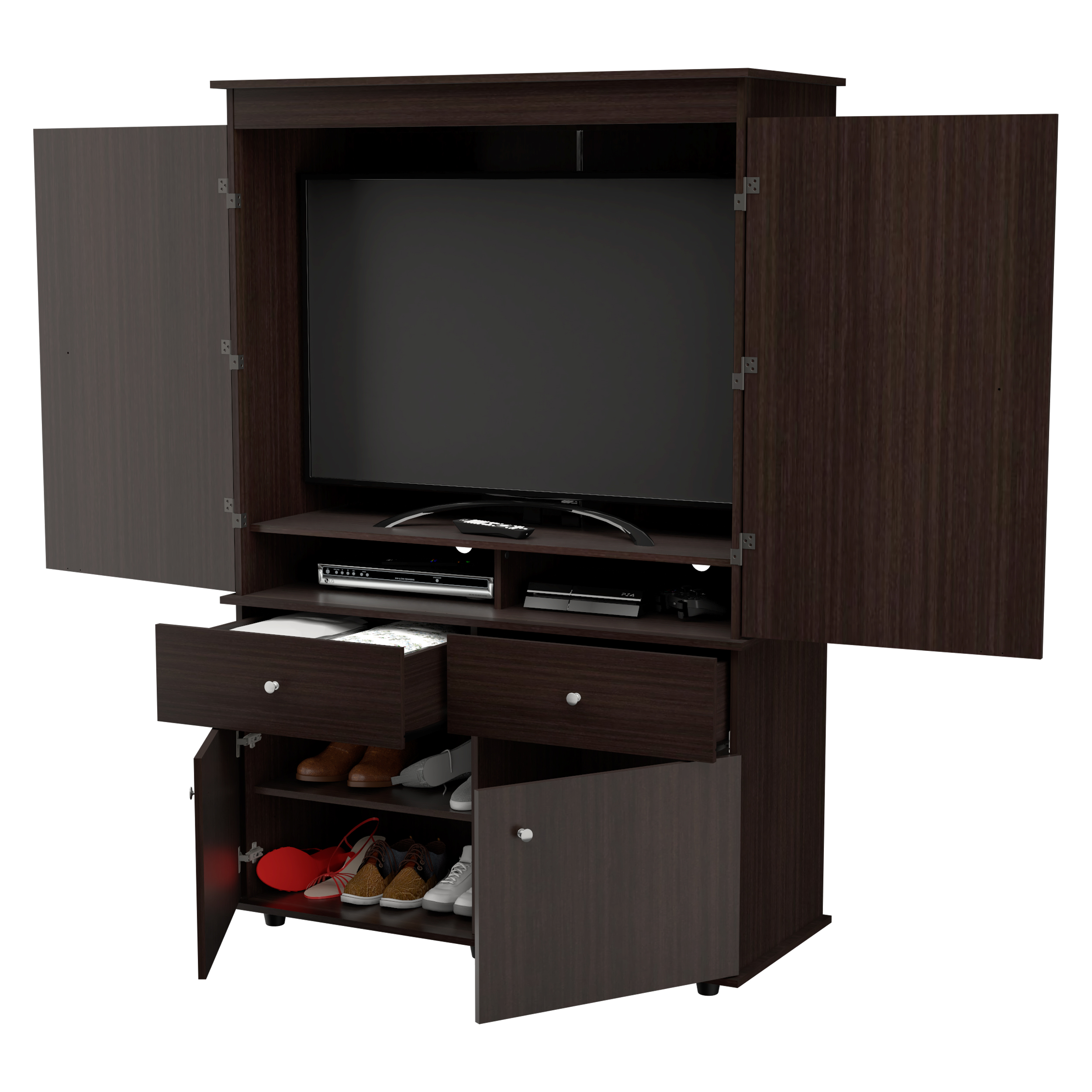 Inval 2-Drawer 4-Shelf Hanging Rod Armoire Box 2, Espresso