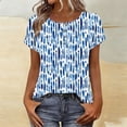 thumbnail image 2 of Staron Women's Casual Printed Button-Up Shirt Short Sleeve Round Neck Tops Fashion Spring Summer Blouse, Blue L, 2 of 7