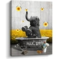 thumbnail image 1 of Funny Bathroom Wall Art, Cute Elephant Picture with Sunflower Bathroom Wall Decor, Wrapped Canvas Print Artwork for Bathroom, 1 of 6