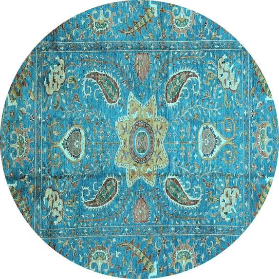 Ahgly Company Indoor Round Oriental Light Blue Traditional Area Rugs, 4' Round