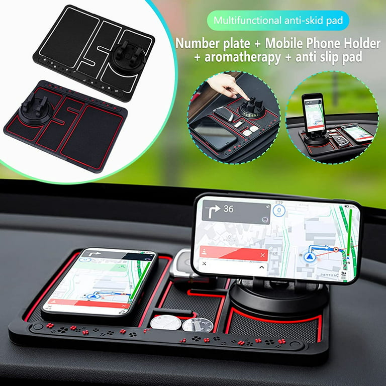 Non-slip Phone Pad for 4-in-1 Car, 2023 New Cool Glow in the Dark Car  Dashboard Phone Mat with Temporary Car Parking Card Number Plate and  Aromatherapy, Anti-shake Pad Universal Phone Holder (Red) 