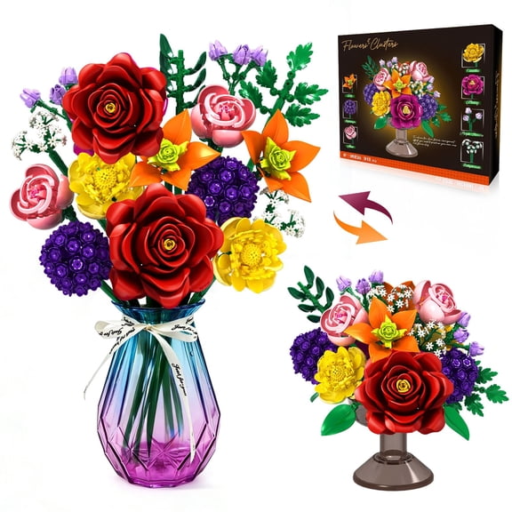 Flower Bouquet Building Block Set Compatible with Lego, 933 Pcs Botanical Collection  Home Decoration, Gift for Valentine Day, Birthday, Mother's Day, Building Flower for Girls Women Kids aldult 6 