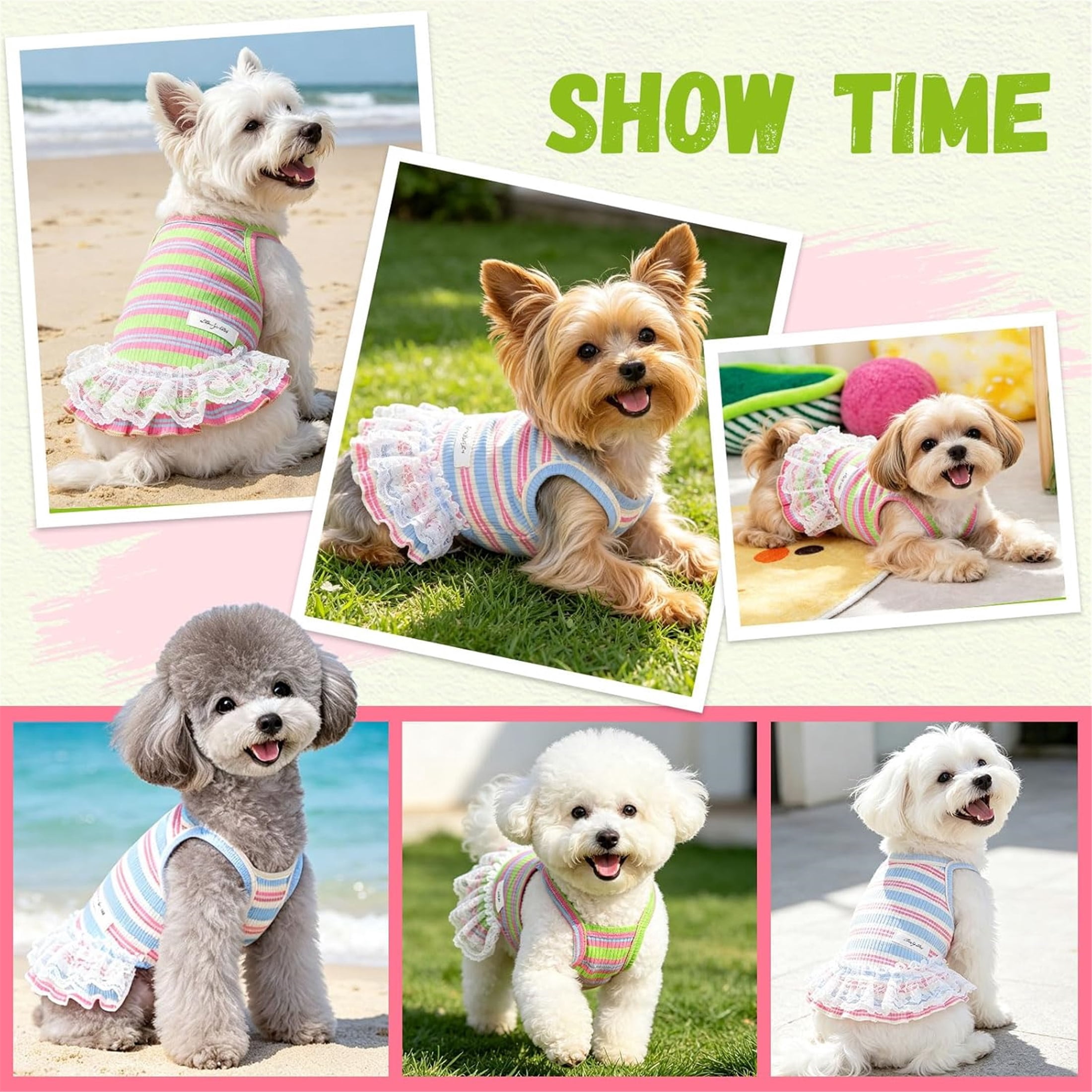 HQREA Striped Dog Shirts for Small Dogs Girl Cute Dog Dress Summer Puppy Clothes Pet Tshirt Skirt Outfits,2 Pack