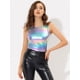 thumbnail image 3 of INSPIRE CHIC Día de San Patricio Camiseta Sin Mangas Con Cuello En U, Elástico, Ajustado, Brillante Y Metálico Brillante Para Mujer Sinfonía azul S, 3 of 5