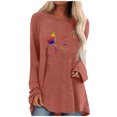 thumbnail image 1 of Camiseta de manga larga informal suelta con cuello redondo y estampado de color liso para mujer Fridja  hj1765, 1 of 4