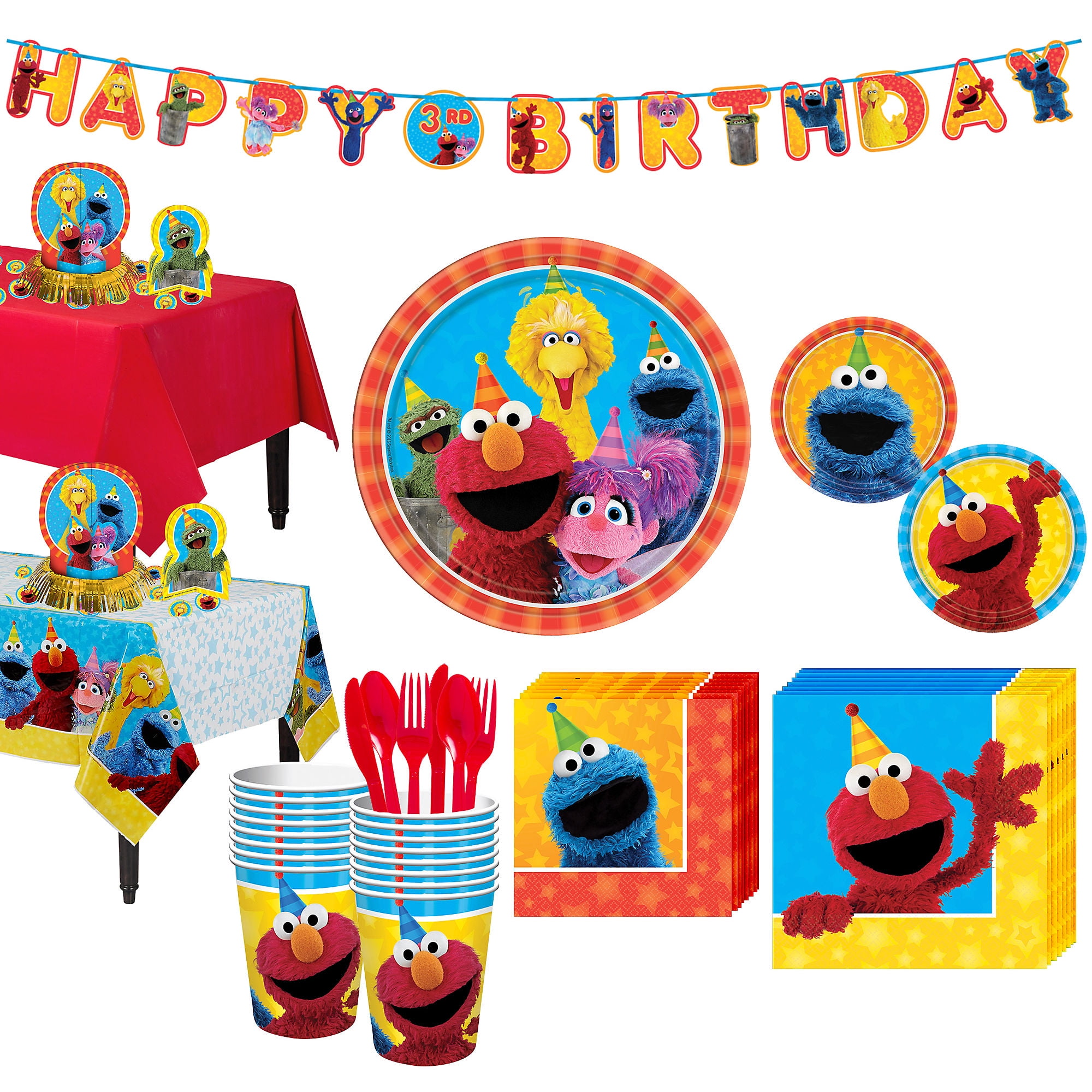 Sesame Street Tableware Party Supplies for 16 Guests, With Tableware and D&eacute;cor