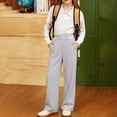 thumbnail image 4 of Girls Striped Waist Straight Leg Chino Uniform Pants Sizes 6-15 | Kids High Waist Straight Pants with Pockets, Striped Elastic Waist, Comfortable Formal Casual Fall Outfits Back to School, 4 of 5