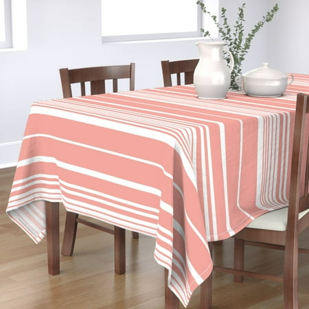 

Cotton Sateen Tablecloth 70 x 120 - Scandi Pastel Coral Stripes Scandinavian Style Nordic Nautical Ocean Beach House Print Custom Table Linens by Spoonflower