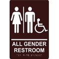 thumbnail image 1 of All Gender Restroom Sign, 6"x 9" Tactile Wall Sign, Braille Grade II (Brown), 1 of 3