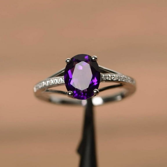 2Ct Oval Cut Lab-Created Amethyst Engagement Ring 14K White Gold Plated Silver