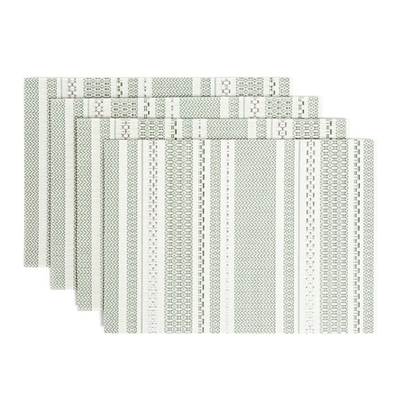over&back Set of 4 Reversible Woven Placemats - Colorful Dining Room Table Mat - UVA/UVB-Proof Polypropylene - Indoor and Outdoor Kitchen and Home Decor - Striped - Green - Rectangle