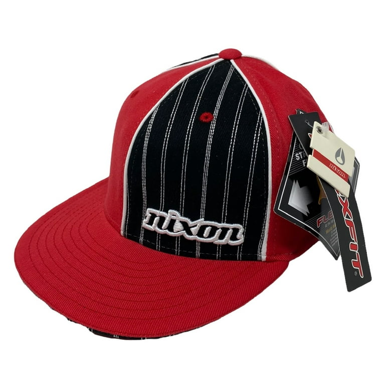 (Large/X-Large) Fit Hat Flex Red/Black Pinner - Nixon Men\'s Colorblock Striped Cap
