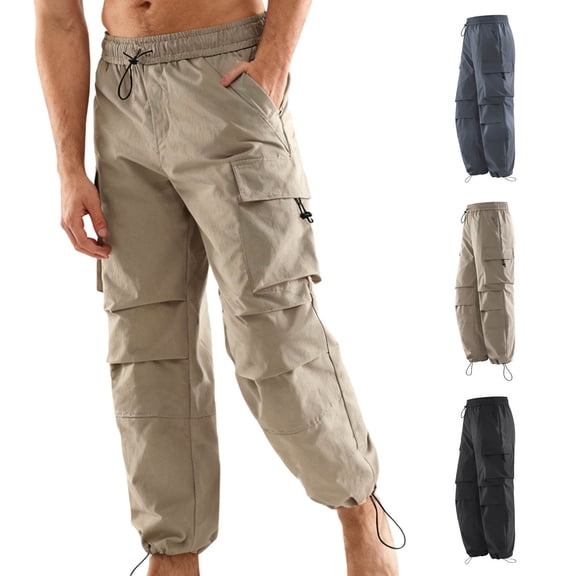 FRSASU Men's Baggy Cargo Pants Trendy Casual Parachute Pant Loose Fit Harem Joggers with Pockets for Streetwear Khaki