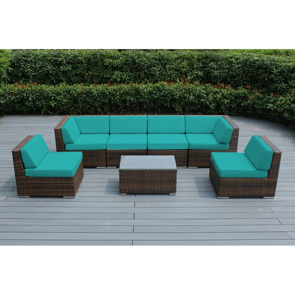 Ohana 7 Piece Outdoor Wicker Patio Furniture Sectional Conversation Set