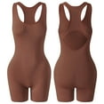 thumbnail image 4 of BLTIBY Shorts Bodysuit for Women Tummy Control Solid Color Shapewear Seamless Workout Bodycon One Piece Short Jumpsuits Brown 2 S, 4 of 5