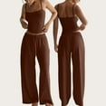 thumbnail image 5 of OIOLOYJM 2 Piece Sets for Women Comfy Cami Pajama Sets Casual Loose Tank Tops High Elastic Waist Drawstring Wide Leg Pants Cozy Soft Lounge Set Brown M, 5 of 6
