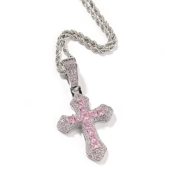 10K Gold Over Finish Simulated Diamond Iced Out Holy Jesus Christ Crucifix Cross Custom Charm Pendant Necklace, Christmas Gift, Free chain