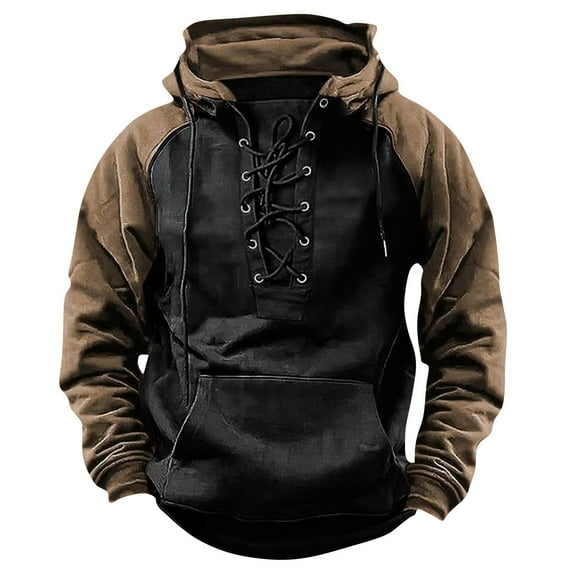 Spring Long Sleeve Tops For Men Fashionable Color Blocked Long Sleeve Hooded Loose Sweatshirt Sports Multi Pocket Top