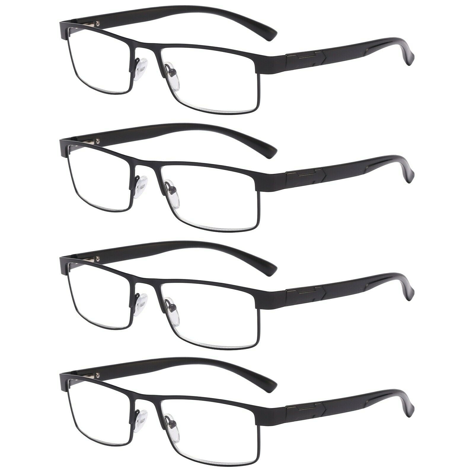 4 Packs Classic Style Rectangular Metal Frame Reading Glasses Spring ...