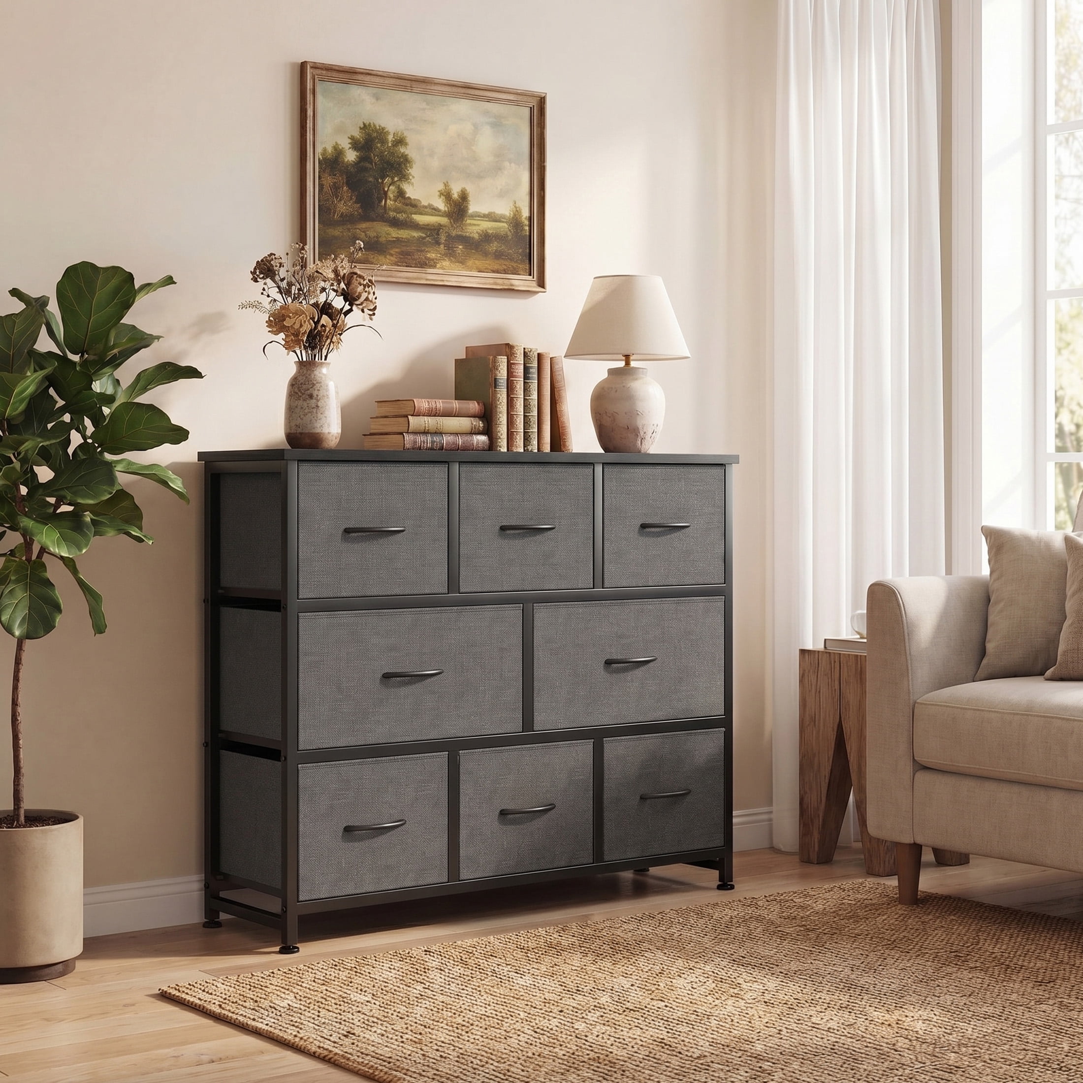 edx 8 Drawers Fabric Dresser, Chest of Drawers with Sturdy Steel Frame, Storage Organizer Cabinet for Bedroom, Living Room, Hallway, Gray
