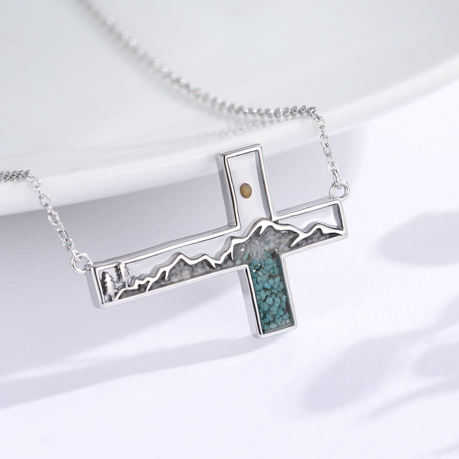 Coachuhhar Cross Necklace for Women 925 Sterling Silver Mustard Seed Mountain Pendant Necklace Christian Jewelry Mother's Day Gifts with Mom Wife