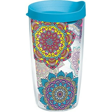 

tervis 1223129 colorful mandalas tumbler with wrap and turquoise lid 16oz clear