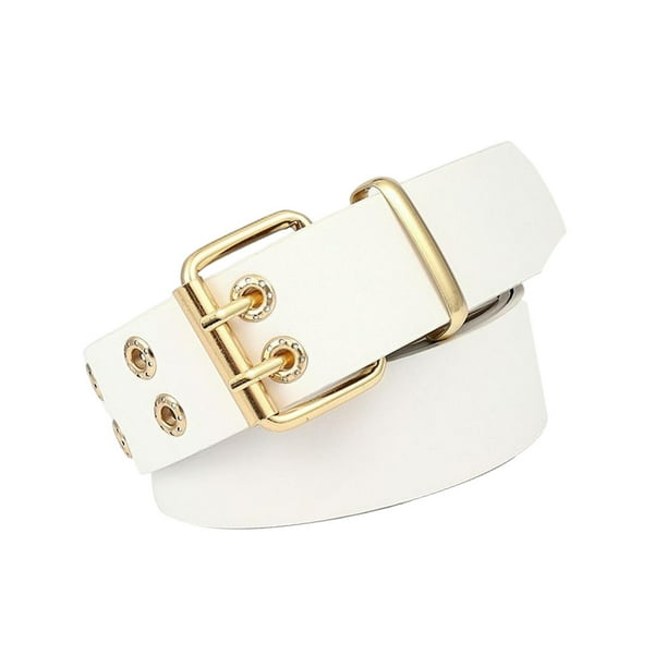 Cinturón de doble ojal de cuero sintético estilo punk para vestido, falda y corsé. Blanco