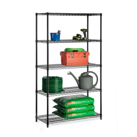 Honey-Can-Do 5-Tier Heavy-Duty Adjustable Shelving Unit With 800-lb Per Shelf Capacity, Black,Shelves & Shelf Units Black,Steel