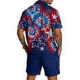 thumbnail image 4 of Men's 2 Piece Summer 4th of July Outfits Button Down Short Sleeve Shirt and Shorts Textured Summer Set, 4 of 6