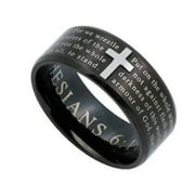 Armor of God Black Cross Ring for Men with Bible Verse, Stainless Steel