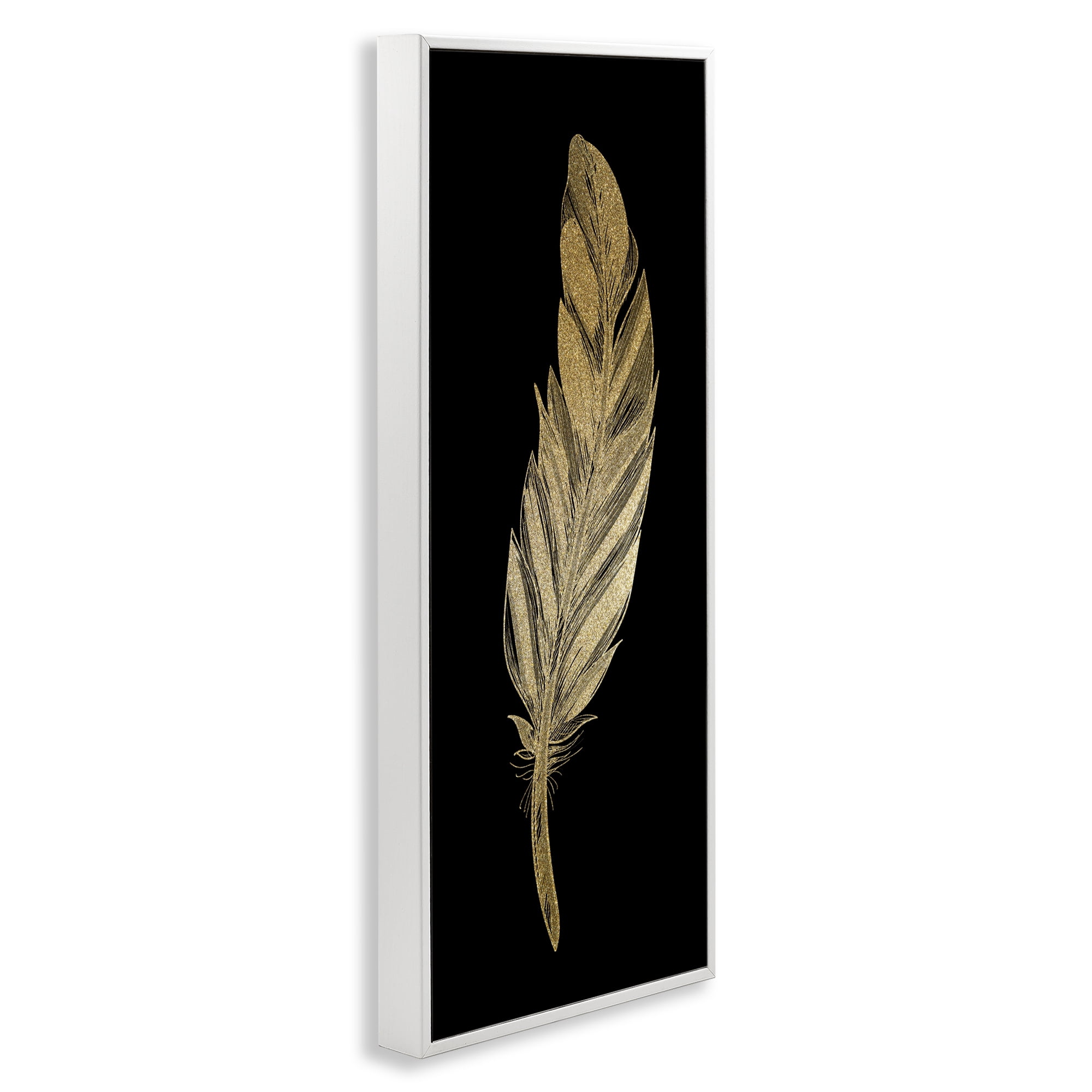 Glam Feather Black & Gold White Framed Giclee Art, design by Kim Allen