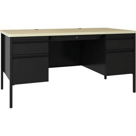 Lorell Fortress Double-pedestal Teacher s Desk 60 x 29.5 x 30 0.8 Modesty Panel - Double Pedestal - T-mold Edge - Material: Steel Laminate Surface - Finish: Maple Black