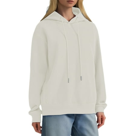 ANINEO Women Heavyweight Pullover Hoodie Oversized Drop Shoulder Long Sleeve Casual Sweatshirt Outerwear Streetwear Fashion Tops Solid Color Trendy