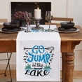 thumbnail image 2 of Table Runner Dresser Scarves 120 Inch Long, Summer Blue Black Jump Quote Linen Dining Table Runners Abstract Lake Paddle on White Tabletop Scarf for Wedding Holiday Party Kitchen, 2 of 7