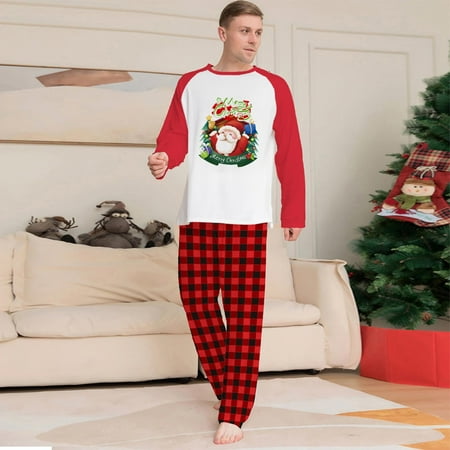 

Daqian Family Matching Pajamas Christmas Fashion Long Sleeves Men Plaid Printed Top+Pants Family Matching Pajamas Set Family Christmas Pajamas Clearance Red 10(XL)