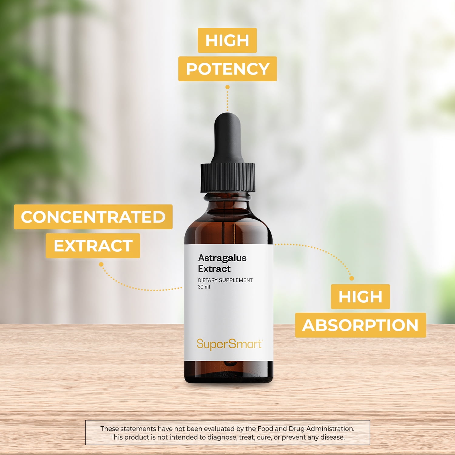 SuperSmart Astragalus Extract (High Potency) - Concentrated Extract - Astragalus Membranaceus Liquid Supplement | Non-GMO & Gluten Free - 30 ml
