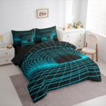thumbnail image 3 of Feelyou Futuristic Geometric Teens Bedding Comforter Set 7pcs, Black Cyan Square Spiral Queen Bedding Sets, Rectangle Abstract Reversible Queen Sheet Sets, Super Cozy Room Decor, 3 of 7
