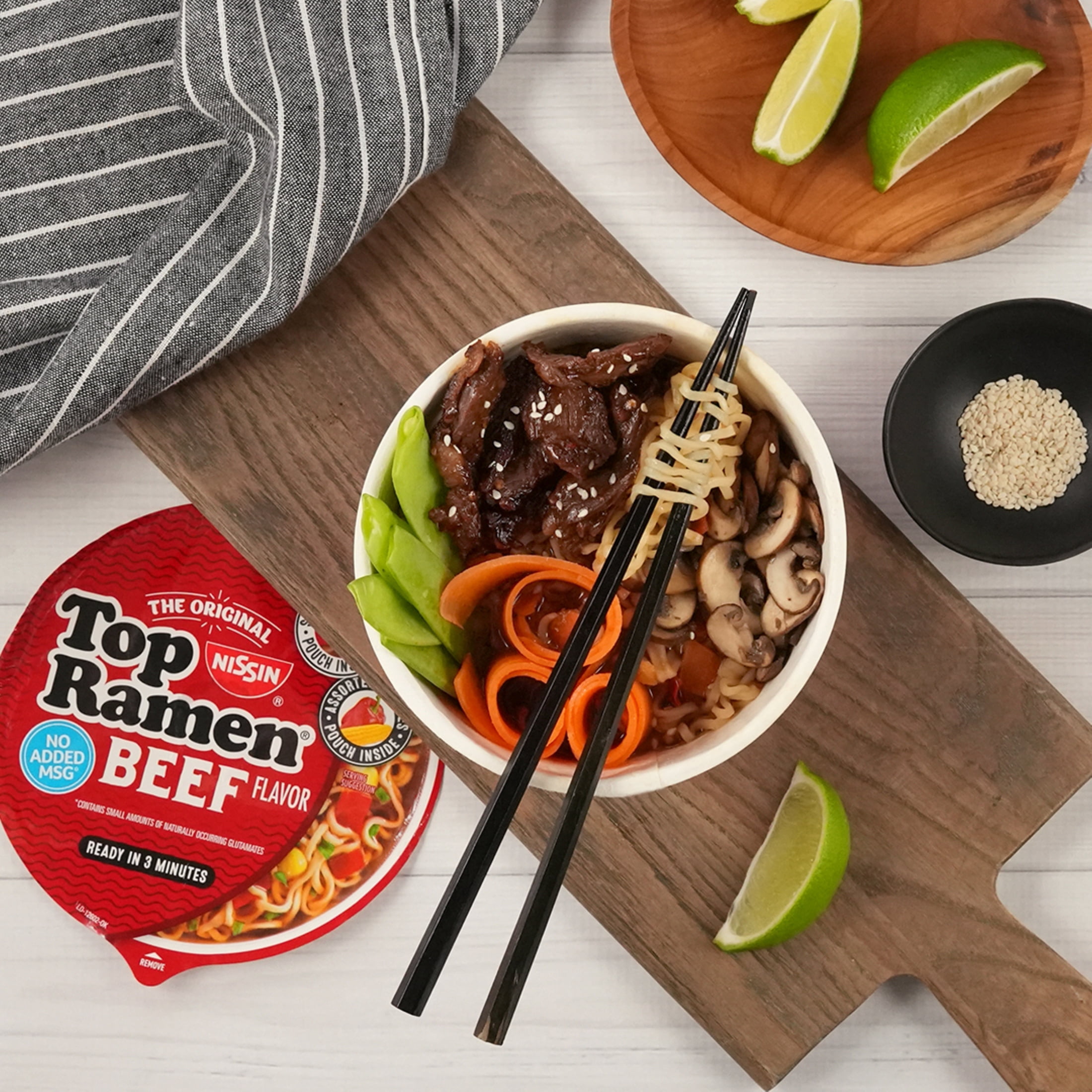 (6 pack) Nissin Foods Top Ramen The Original Ramen Noodle Soup, Beef Flavor, 3.28 oz Bowl, Shelf-Stable