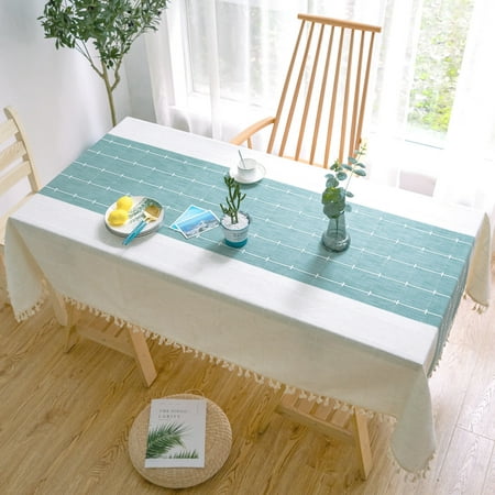 

Heavy Cotton Linen Fabric Table Cover Spillproof Tablecloth With Tassels Washable Lattice Tablecloth Used For Kitchen Dining Party Holiday-B-140*240cm