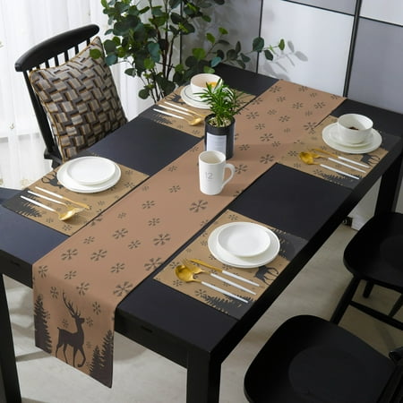 

Blue Forest Pine Needles Elk Table Runner Set Tablecloth for Table Home Wedding Decoration Dining Table Runner