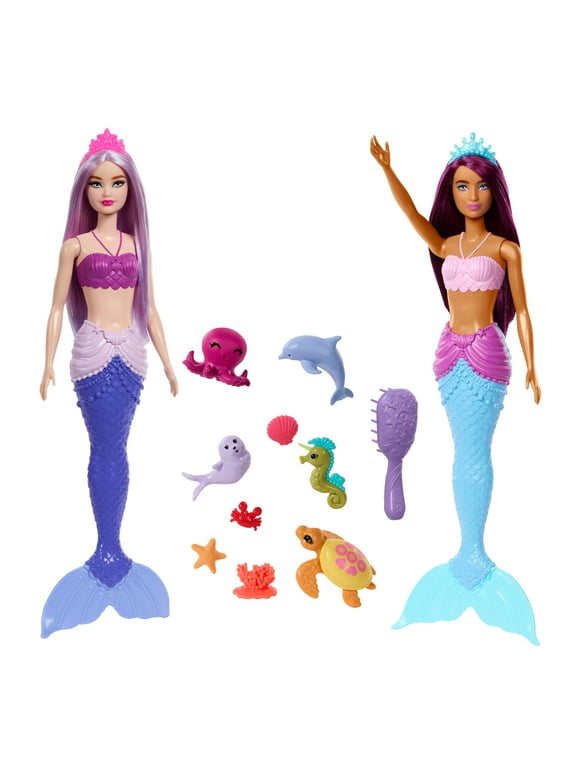 Barbie Mermaid Dolls 2-Pack with Sea Animals, Tiaras and Ocean Accessories