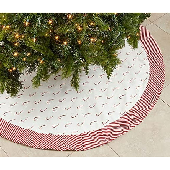 Fennco Styles Candy Cane Christmas Tree Skirt 56" Round - Red Tree Skirt for Home, Holiday Tree, Indoor Outdoor and Special Occasion