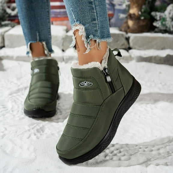 Winter Ankle Boots Fashionable Solid Color Lined Warm Snow Boots Comfortable Casual Footwear